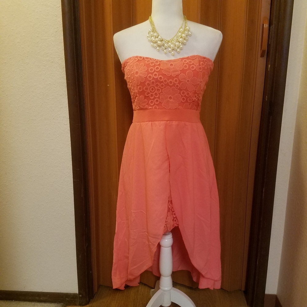 CORAL FLORAL HIGH LOW DRESS